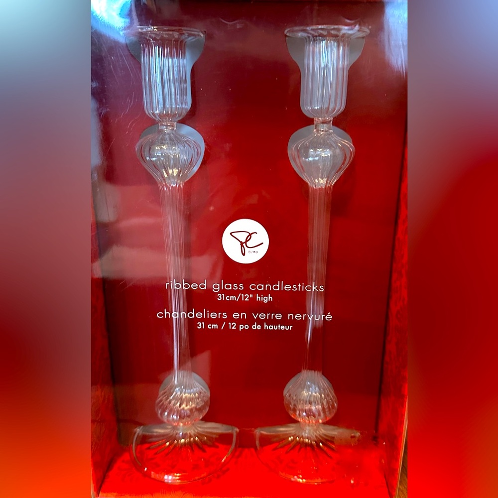2 New Glass Candlesticks